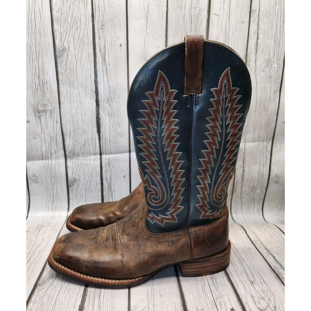 Ariat Creston Men's 13 D Taylor Tan Blue Sea Grass Roots Western Boots Leather